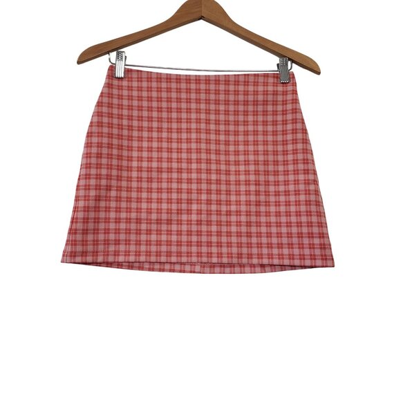 Urban Outfitters Pink Plaid A-Line Mini Skirt Size XS Academia Preppy Fall - Picture 1 of 5